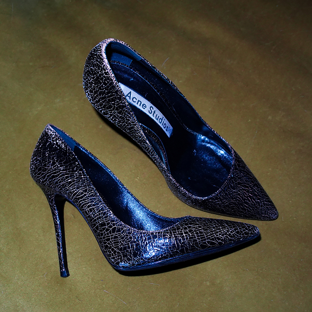 Acne Studios Black Brown Crackle Paint Leather Pointed Toe Pumps - DE 38/US 7.5